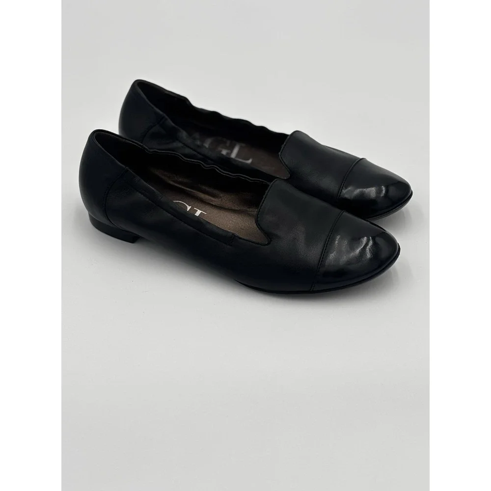 AGL Attilio Giusti Leombruni Women's Black Leather Cap Toe Ballet Flats Sz EU 37